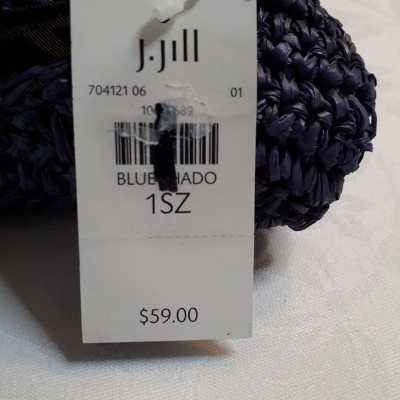 Midnight Blue Raffia Hobo Bag with Leather Strap - Picture 3 of 6